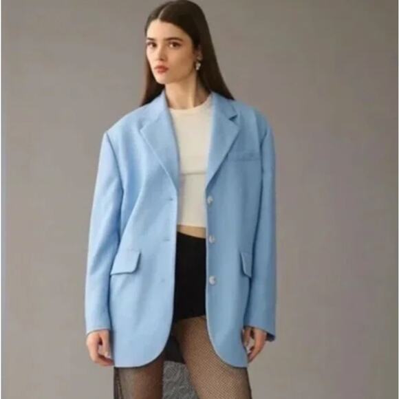 ANTHROPOLOGIE x MAEVE Oversized Blazer 3-Button Sky Blue Sz M/L $18 {3K21} - Picture 1 of 10